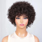 A Perruque Bob Brésilienne Naturelle avec Frange pour Femme, Cheveux Courts, Crépus et Bouclés, Pixie, Afro, Remy Hair Wear and Go, Brun Naturel