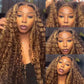 A Perruque Lace Front Wig ombrée en cheveux humains bouclés, perruques brésiliennes bouclées crépues blond miel pré-épilées pour femmes, perruques Lace HD