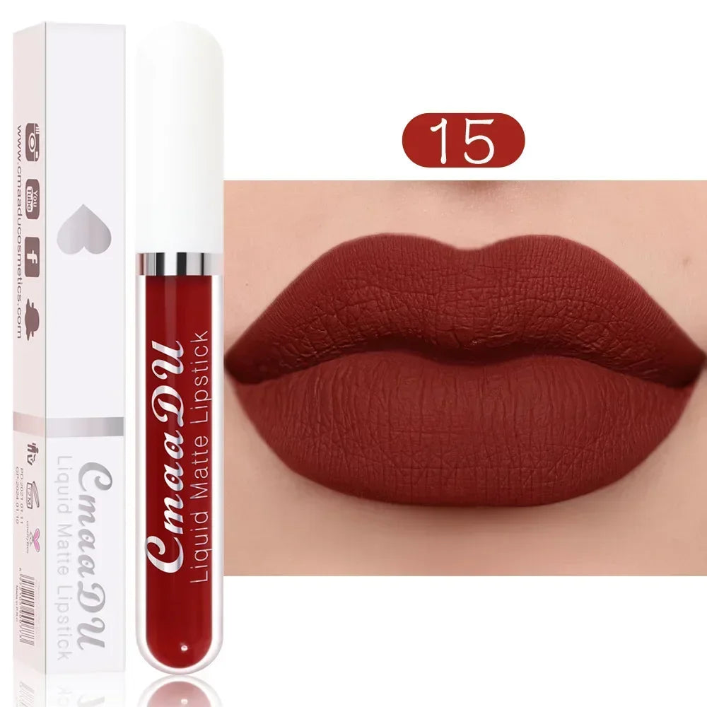 E 18 Couleurs Antiadhésif Coupe Rouge à Lèvres Liquide Anti-Blurse Ne Se Décolore Pas Rouge à Lèvres Velours Mat Brume Brillant à Lèvres Imperméable
