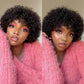 A Perruque Bob Brésilienne Naturelle avec Frange pour Femme, Cheveux Courts, Crépus et Bouclés, Pixie, Afro, Remy Hair Wear and Go, Brun Naturel