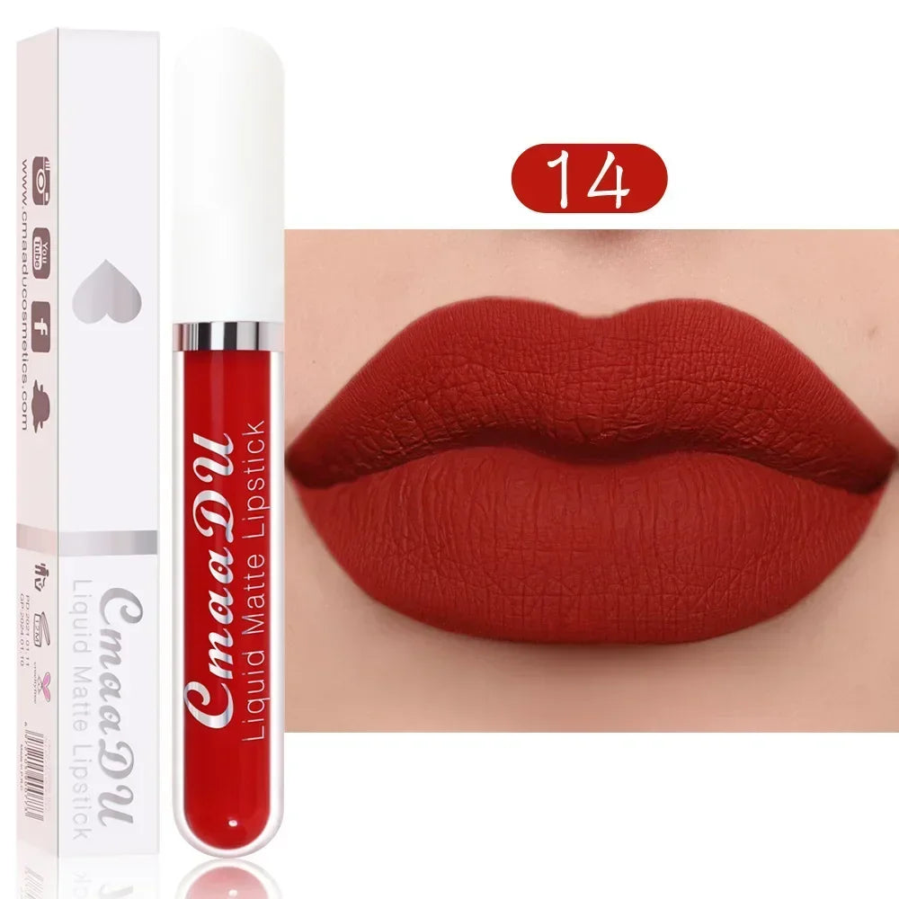 E 18 Couleurs Antiadhésif Coupe Rouge à Lèvres Liquide Anti-Blurse Ne Se Décolore Pas Rouge à Lèvres Velours Mat Brume Brillant à Lèvres Imperméable