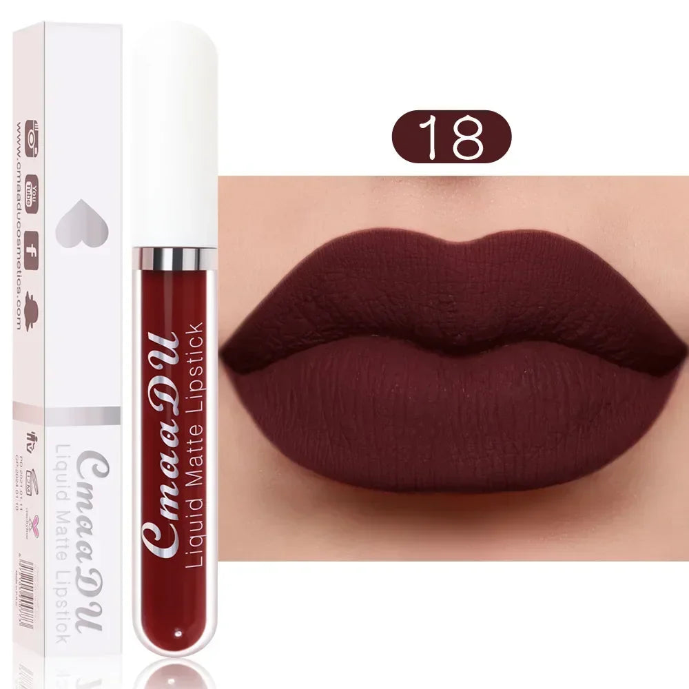 E 18 Couleurs Antiadhésif Coupe Rouge à Lèvres Liquide Anti-Blurse Ne Se Décolore Pas Rouge à Lèvres Velours Mat Brume Brillant à Lèvres Imperméable