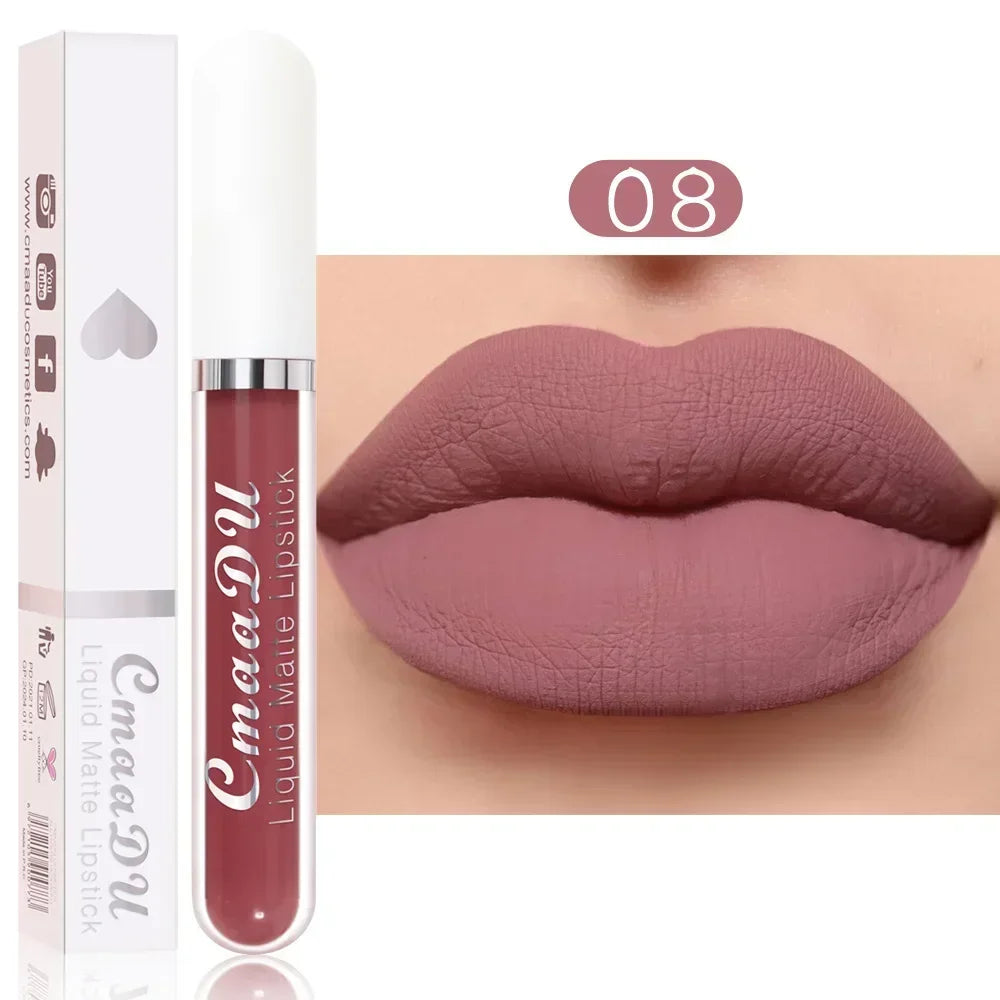 E 18 Couleurs Antiadhésif Coupe Rouge à Lèvres Liquide Anti-Blurse Ne Se Décolore Pas Rouge à Lèvres Velours Mat Brume Brillant à Lèvres Imperméable
