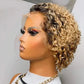 A Perruque Pixie Cut, perruque en dentelle colorée, boucles printanières, cheveux humains courts, coupe au carré, pour femmes, couleur noire naturelle, perruque bon marché, 13x1