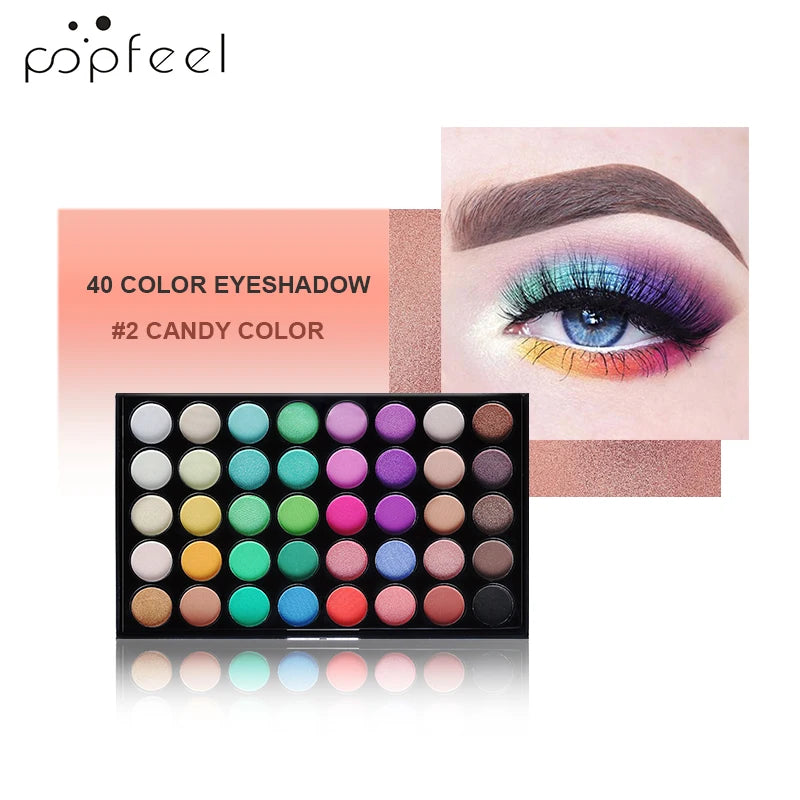 E POPFEEL Palette de fards à paupières 40 couleurs Longue tenue Maquillage facile Palette de fards à paupières marron, Palette de fards à paupières rose