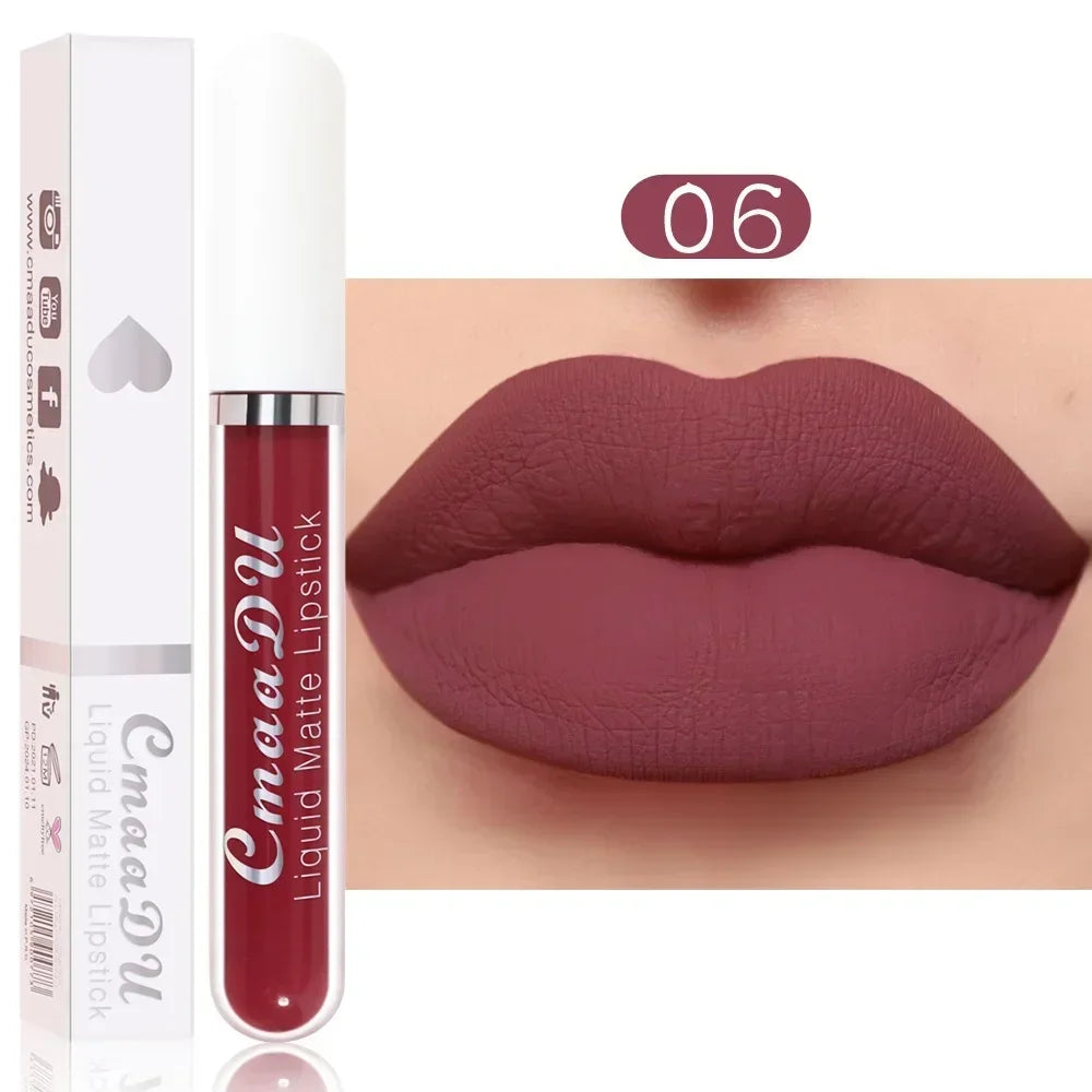 E 18 Couleurs Antiadhésif Coupe Rouge à Lèvres Liquide Anti-Blurse Ne Se Décolore Pas Rouge à Lèvres Velours Mat Brume Brillant à Lèvres Imperméable