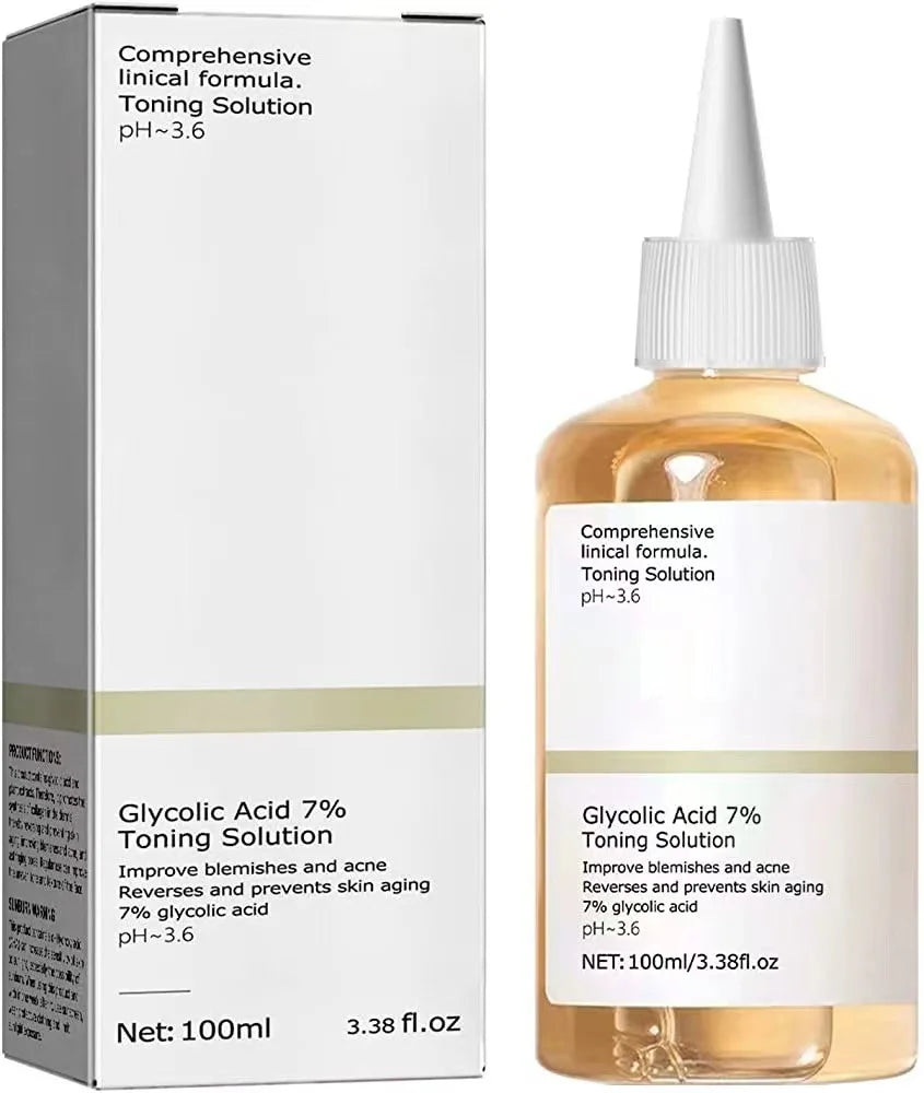 C Solution tonifiante à l'acide glycolique 7 % pour éliminer l'acné et hydrater la peau. Lotion rajeunissante. 100 ml.